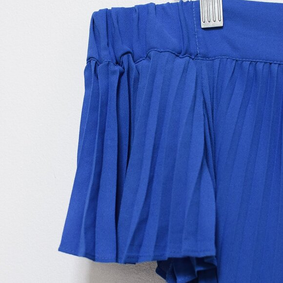 Maggy London Size 10 Blue Pleated Off The Shoulder High-Low Midi Dress A-Line - Picture 5 of 16